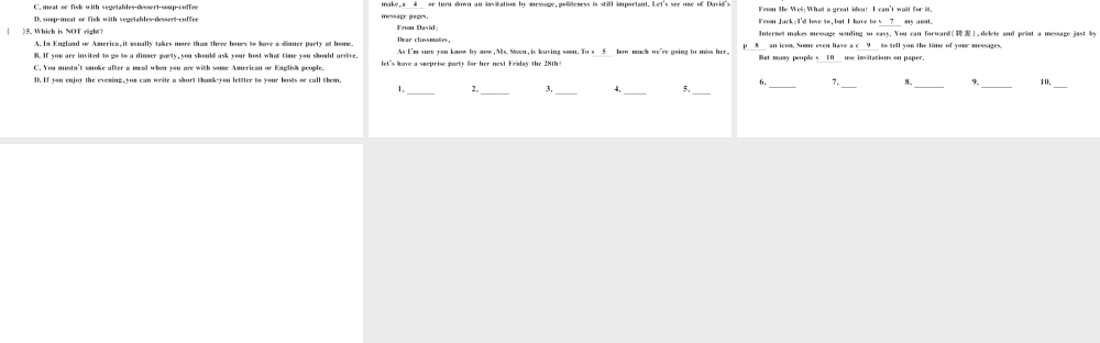 （武汉专版）秋八年级英语上册 Unit 9 Can you come to my party组合练课件（新版）人教新目标版-（新版）人教新目标版初中八年级上册英语课件