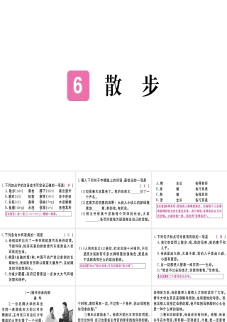 （武汉专版）七年级语文上册 第二单元 6 散步习题课件 新人教版-新人教版初中七年级上册语文课件