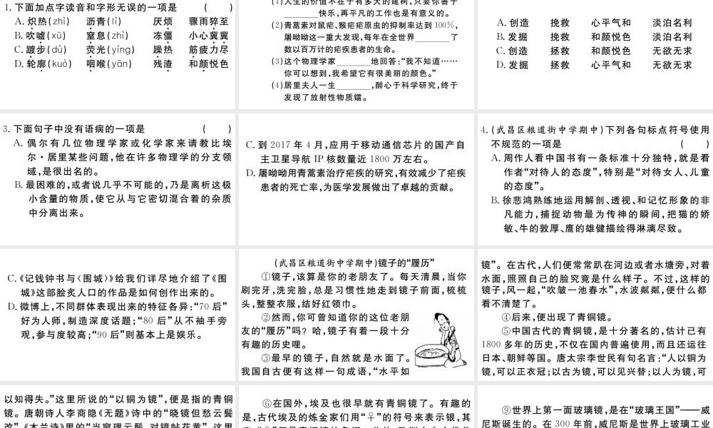 （武汉专版）秋八年级语文上册 第二单元 9 美丽的颜色习题课件 新人教版-新人教版初中八年级上册语文课件