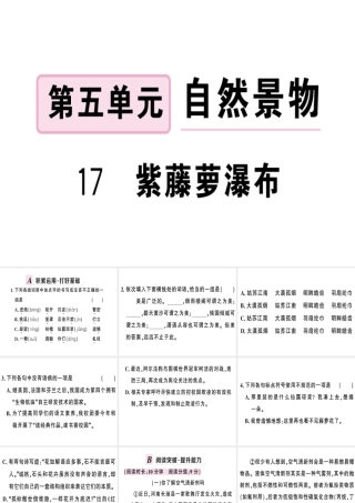 （武汉专版）春七年级语文下册 第五单元 17紫藤萝瀑布习题课件 新人教版-新人教版初中七年级下册语文课件