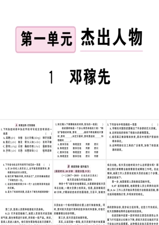 （武汉专版）春七年级语文下册 第一单元 1 邓稼先习题课件 新人教版-新人教版初中七年级下册语文课件