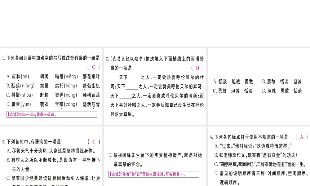 （武汉专版）七年级语文上册 第一单元 1 春习题课件 新人教版-新人教版初中七年级上册语文课件