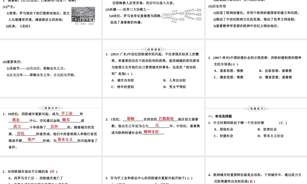 （新课标深圳专用版）中考历史总复习 第四讲 世界古代史 第二单元 中世纪西欧城市的兴起、基督教课件-人教版初中九年级全册历史课件