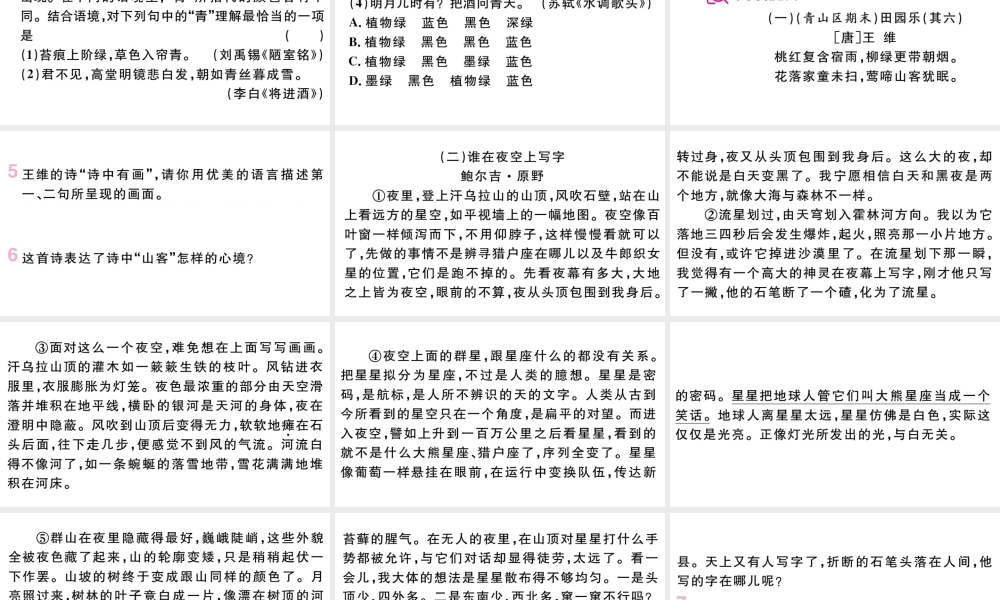 （武汉专版）七年级语文上册 第六单元 20 天上的街市课件 新人教版-新人教版初中七年级上册语文课件