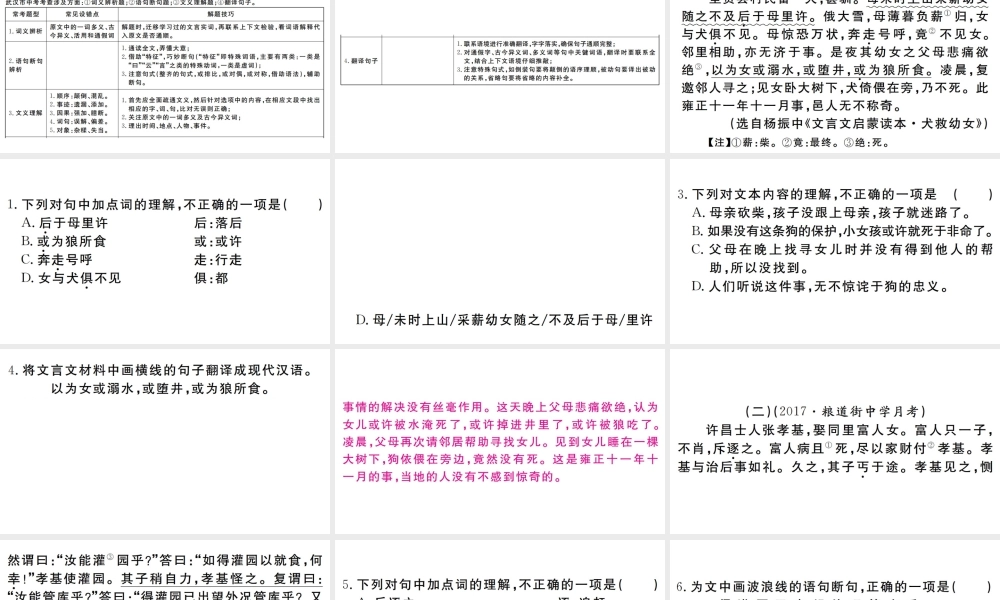 （武汉专版）七年级语文上册 期末专题复习六 文言文阅读习题课件 新人教版-新人教版初中七年级上册语文课件