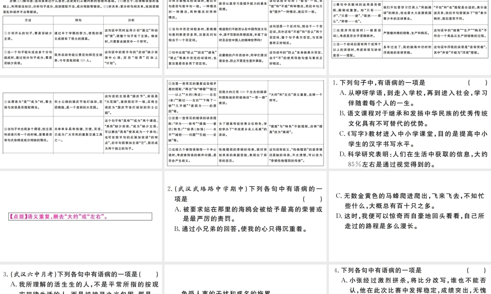 （武汉专版）七年级语文上册 期末专题复习三 语病的辨析与修改习题课件 新人教版-新人教版初中七年级上册语文课件