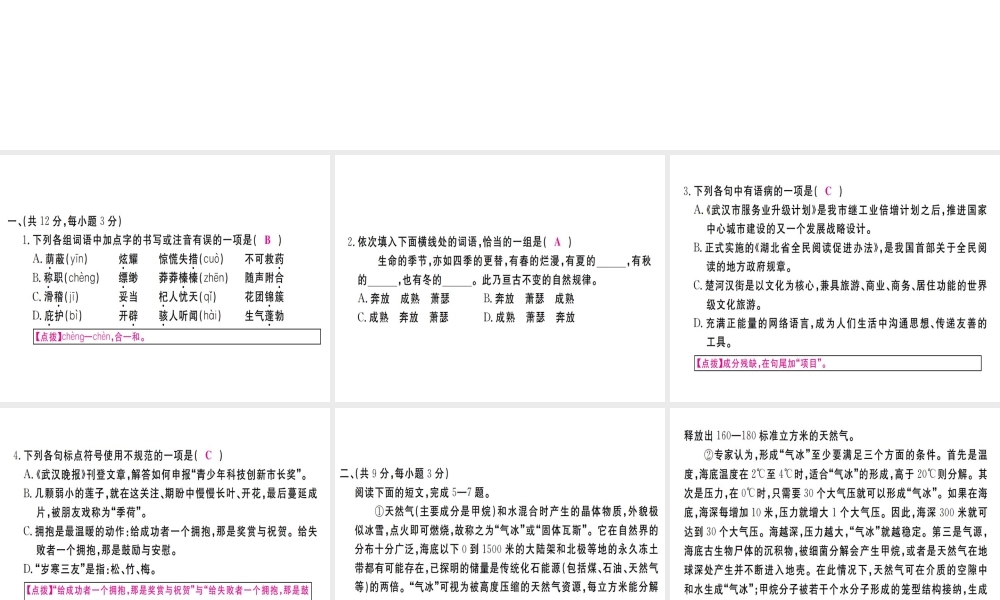 （武汉专版）七年级语文上册 第六单元检测卷习题课件 新人教版-新人教版初中七年级上册语文课件