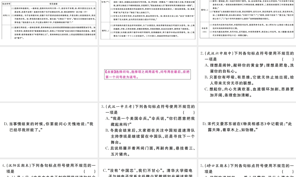 （武汉专版）七年级语文上册 期末专题复习四 标点符号的辨析习题课件 新人教版-新人教版初中七年级上册语文课件