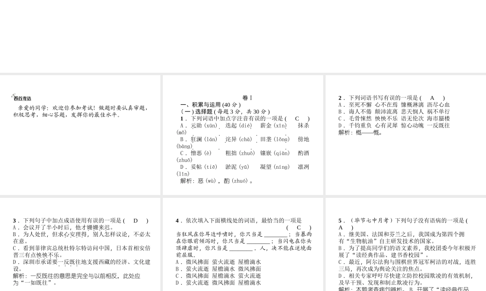 （毕节专版）七年级语文下册 期末达标测试课件 新人教版-新人教版初中七年级下册语文课件