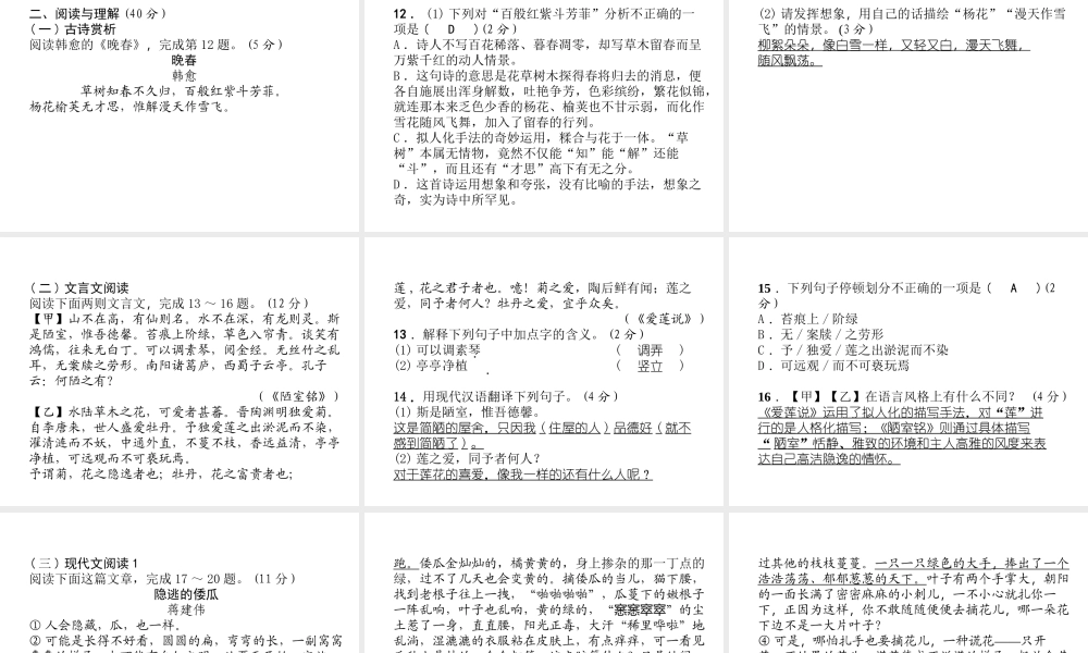 （毕节专版）七年级语文下册 期中达标测试课件 新人教版-新人教版初中七年级下册语文课件