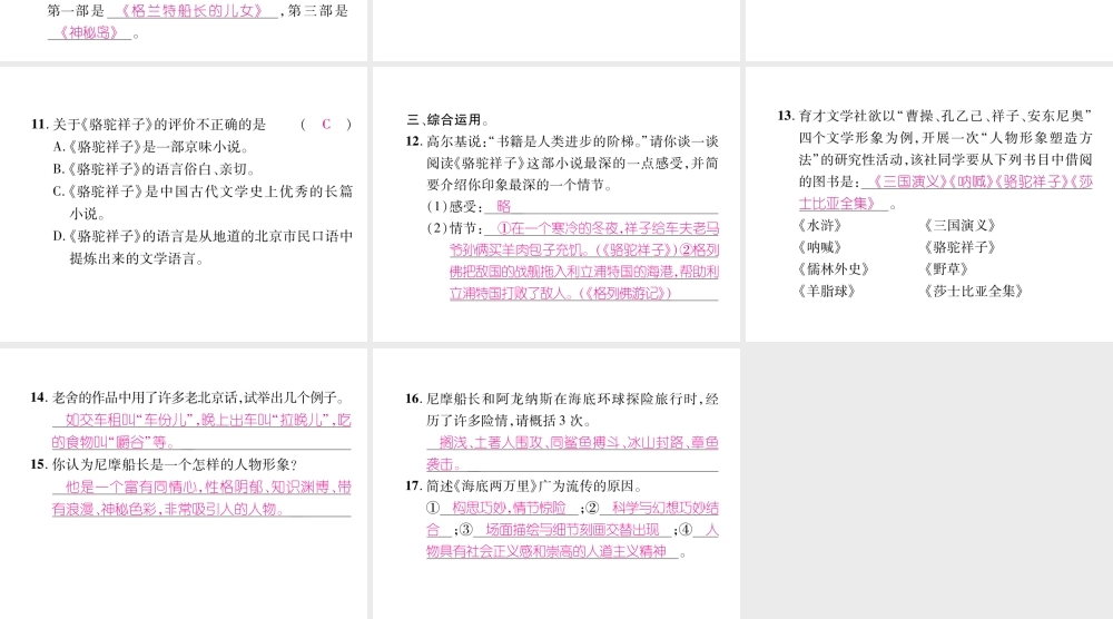 （毕节专版）七年级语文下册 专题4 文学名著阅读课件 新人教版-新人教版初中七年级下册语文课件