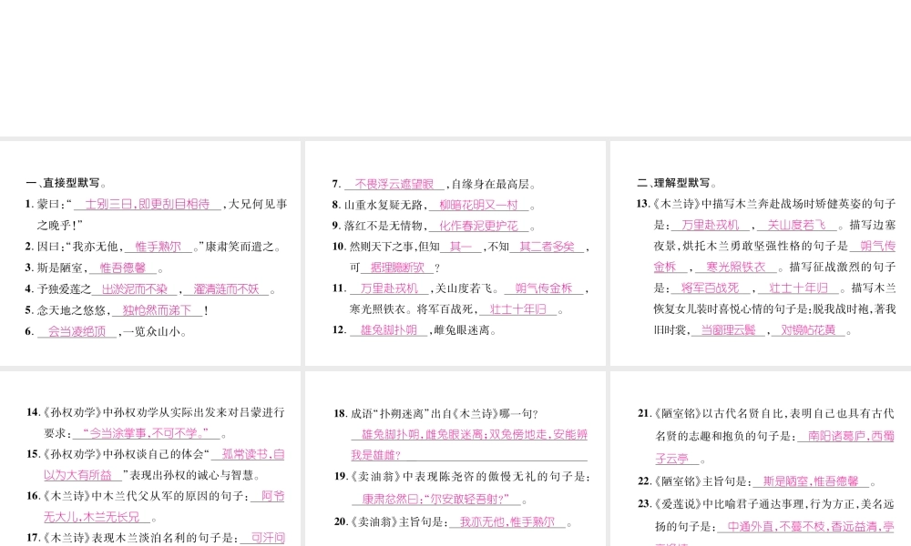 （毕节专版）七年级语文下册 专题5 古诗文默写课件 新人教版-新人教版初中七年级下册语文课件