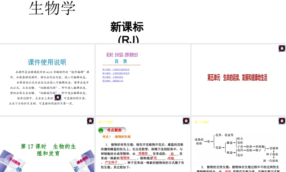 （新课标）（包头专版）2014中考生物复习方案 第五单元 生命的延续、发展和健康地生活（考点聚焦+综合探究）课件 新人教版