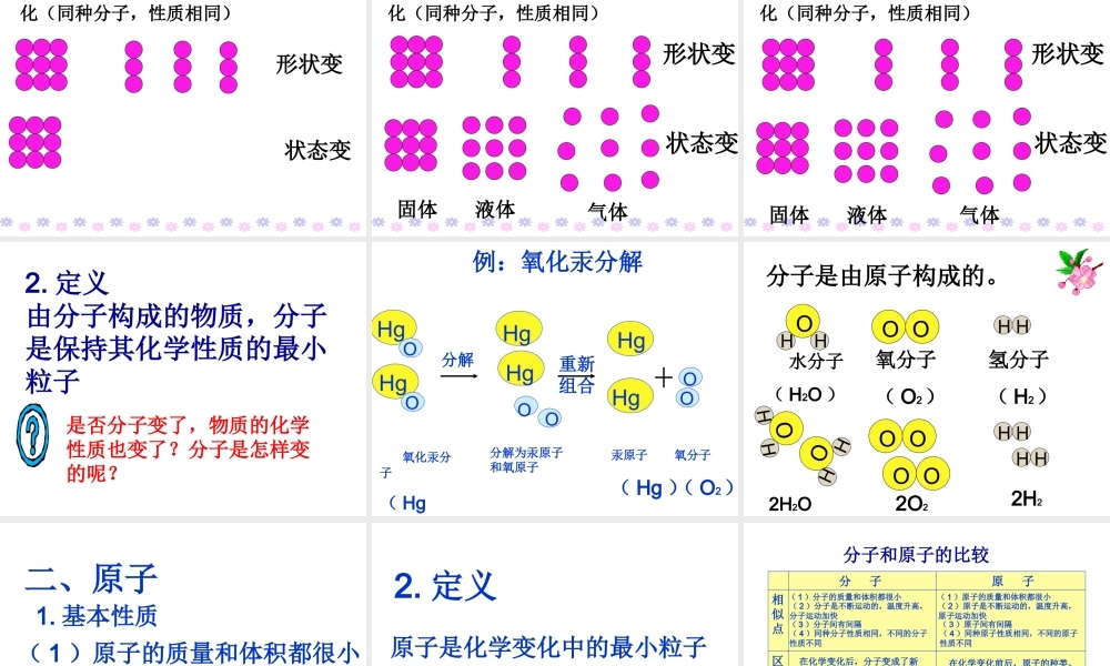 （新课程）2013年秋九年级化学上册 课题1 分子和原子课件 （新版）新人教版