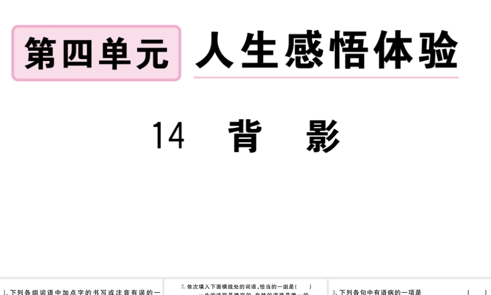 （武汉专版）秋八年级语文上册 第四单元 14 背影习题课件 新人教版-新人教版初中八年级上册语文课件