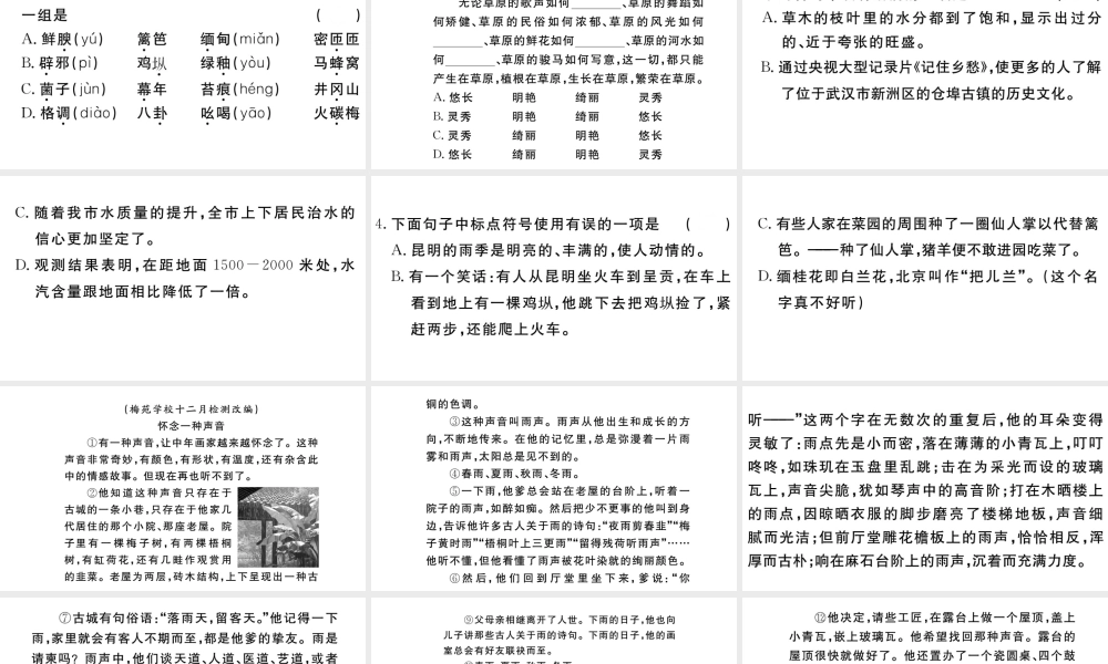 （武汉专版）秋八年级语文上册 第四单元 17 昆明的雨习题课件 新人教版-新人教版初中八年级上册语文课件