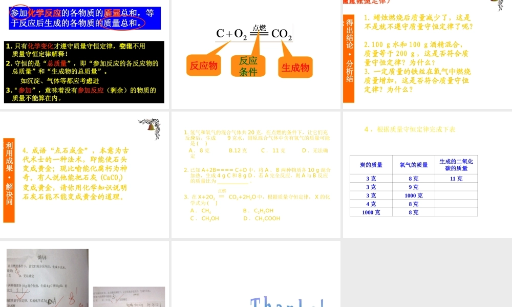 （新课程）2013年秋九年级化学上册 课题1 质量守恒定律课件 （新版）新人教版