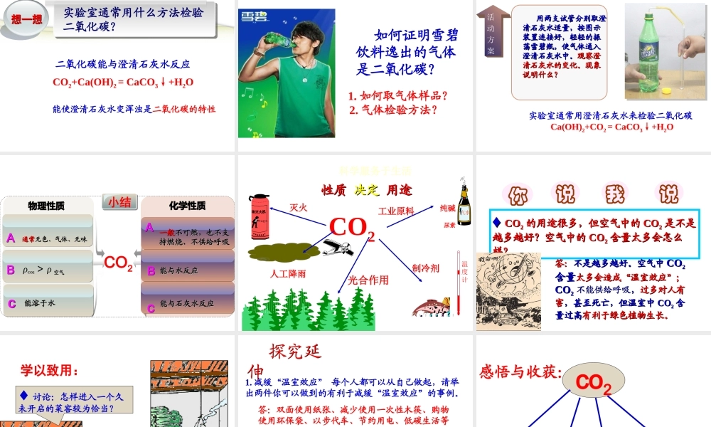 （新课程）2013年秋九年级化学上册 课题3 二氧化碳和一氧化碳（第1课时）课件 （新版）新人教版