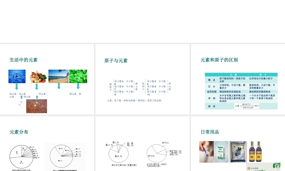（新课程）2013年秋九年级化学上册 课题3 元素（第1课时）课件 （新版）新人教版