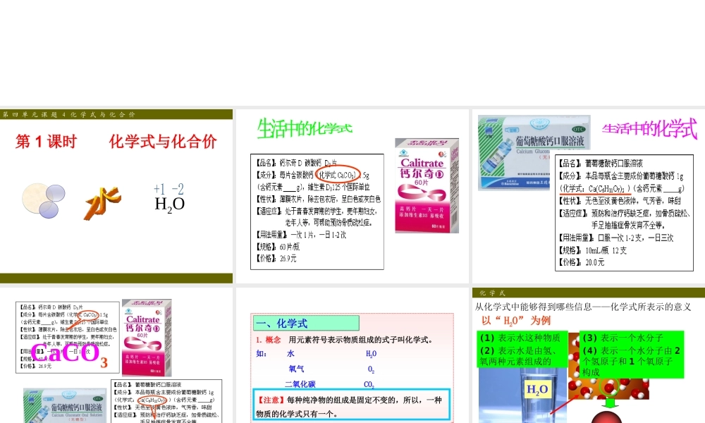 （新课程）2013年秋九年级化学上册 课题4 化学式与化合价课件 （新版）新人教版