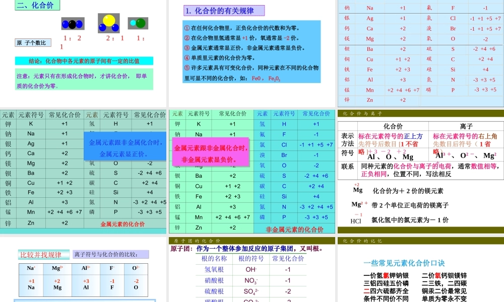 （新课程）2013年秋九年级化学上册 课题4 化学式与化合价课件 （新版）新人教版