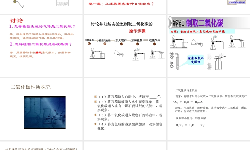 （新课程）2013年秋九年级化学上册 实验活动 二氧化碳的实验室制取与性质课件 （新版）新人教版