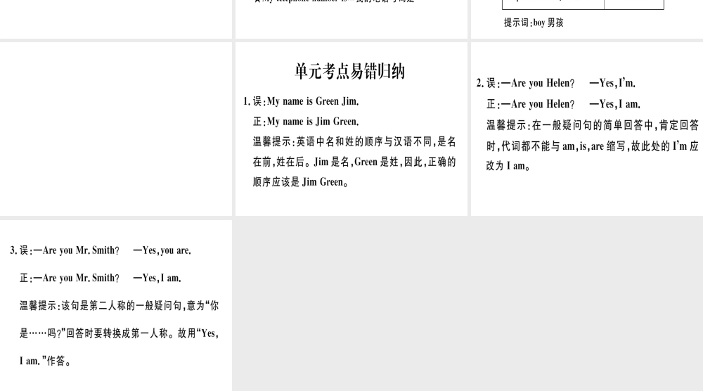 （武汉专版）秋七年级英语上册 Unit 1 My name’s Gina单元写作习题课件 （新版）人教新目标版-（新版）人教新目标版初中七年级上册英语课件