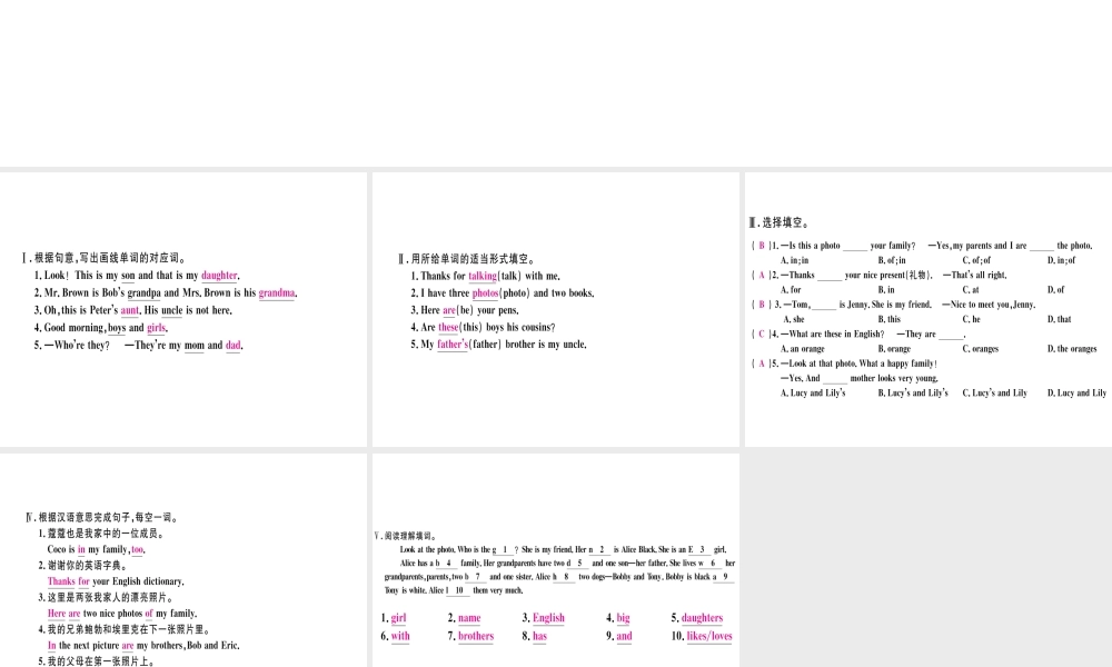 （武汉专版）秋七年级英语上册 Unit 2 This is my sister（第4课时）习题课件 （新版）人教新目标版-（新版）人教新目标版初中七年级上册英语课件