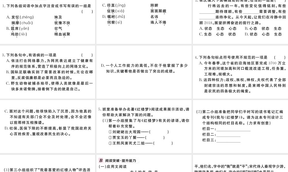 （武汉专版）秋九年级语文上册 第六单元 24刘姥姥进大观园习题课件 新人教版-新人教版初中九年级上册语文课件