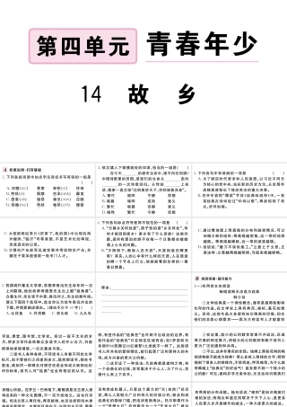 （武汉专版）秋九年级语文上册 第四单元 14故乡习题课件 新人教版-新人教版初中九年级上册语文课件