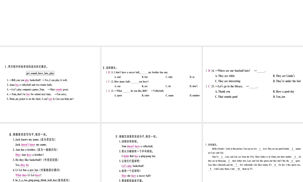 （武汉专版）秋七年级英语上册 Unit 5 Do you have a soccer ball（第2课时）习题课件 （新版）人教新目标版-（新版）人教新目标版初中七年级上册英语课件