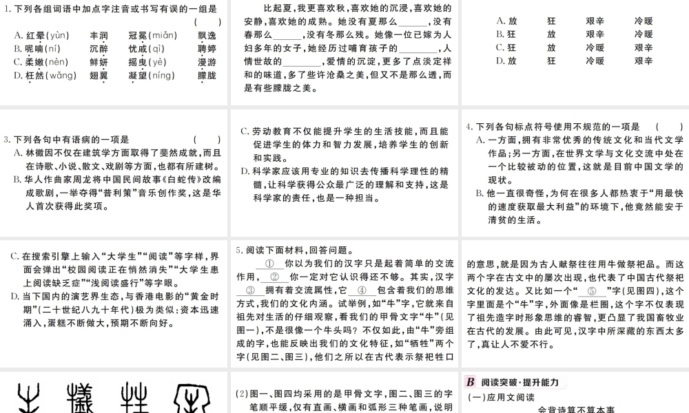 （武汉专版）秋九年级语文上册 第一单元 4 你是人间的四月天 5 我看习题课件 新人教版-新人教版初中九年级上册语文课件