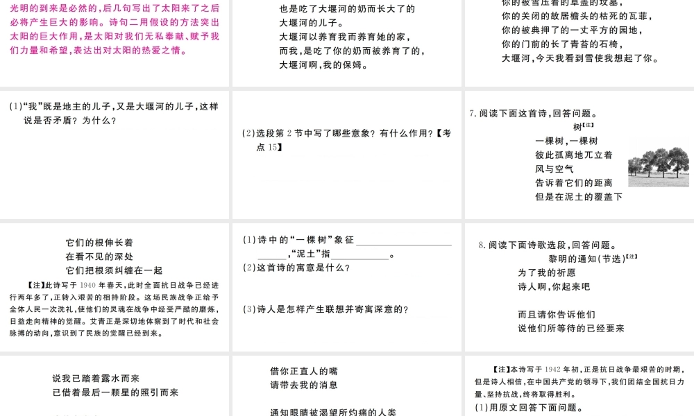 （武汉专版）秋九年级语文上册 第一单元 名著导读 艾青诗选习题课件 新人教版-新人教版初中九年级上册语文课件