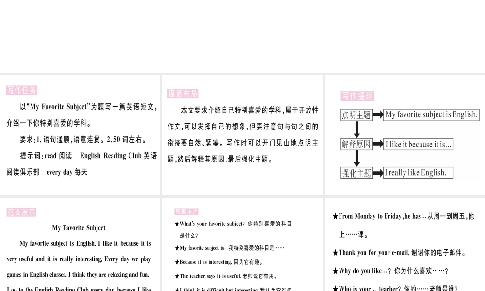 （武汉专版）秋七年级英语上册 Unit 9 My favorite subject is science单元写作习题课件 （新版）人教新目标版-（新版）人教新目标版初中七年级上册英语课件