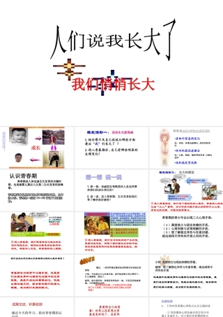 （水滴系列）（2016年秋季版）七年级道德与法治上册 第二单元 青春的脚步 青春的气息 第三课 人们说我们长大了 第1框 我们悄悄长大课件 鲁人版六三制