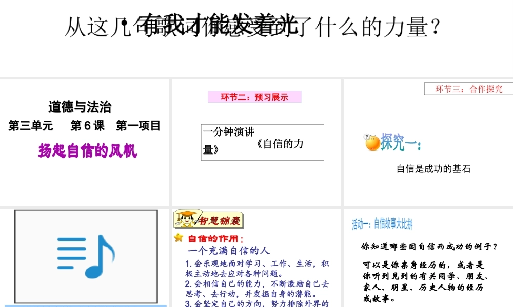 （水滴系列）（2016年秋季版）七年级道德与法治上册 第三单元 生活告诉自己“我能行”第六课 人生当自强 第1框 扬起自信的风帆课件 鲁人版六三制