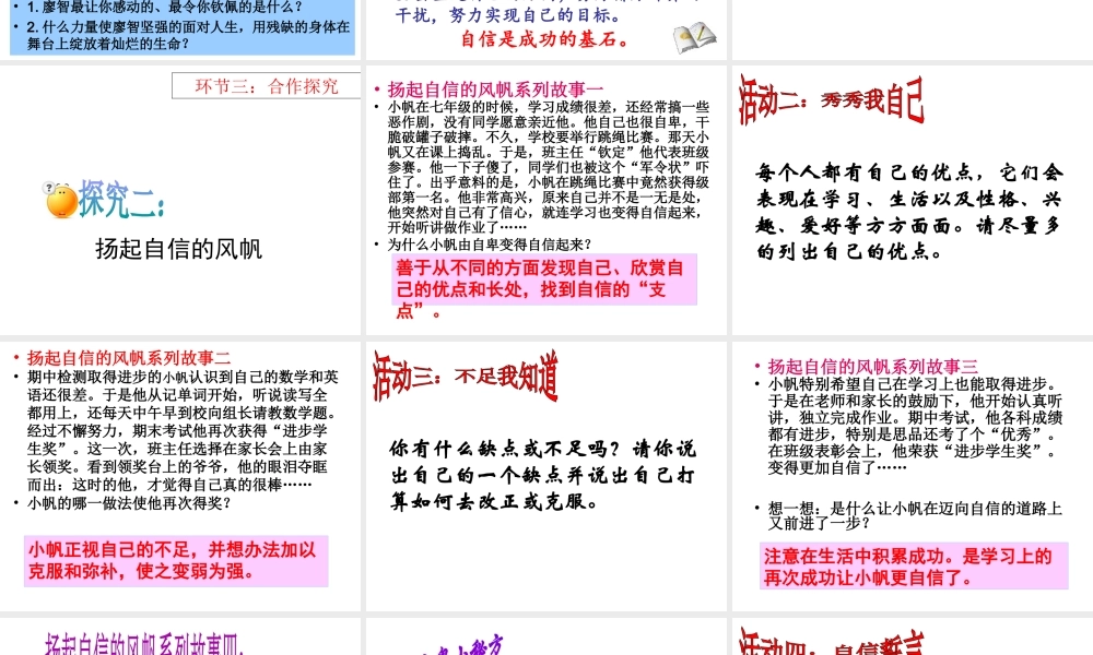 （水滴系列）（2016年秋季版）七年级道德与法治上册 第三单元 生活告诉自己“我能行”第六课 人生当自强 第1框 扬起自信的风帆课件 鲁人版六三制