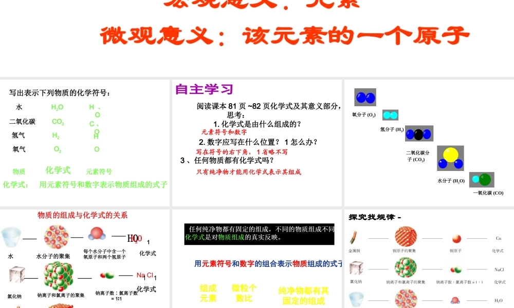 （水滴系列）九年级化学上册 4.2 物质组成的表示（第1课时）课件 （新版）鲁教版-（新版）鲁教版初中九年级上册化学课件