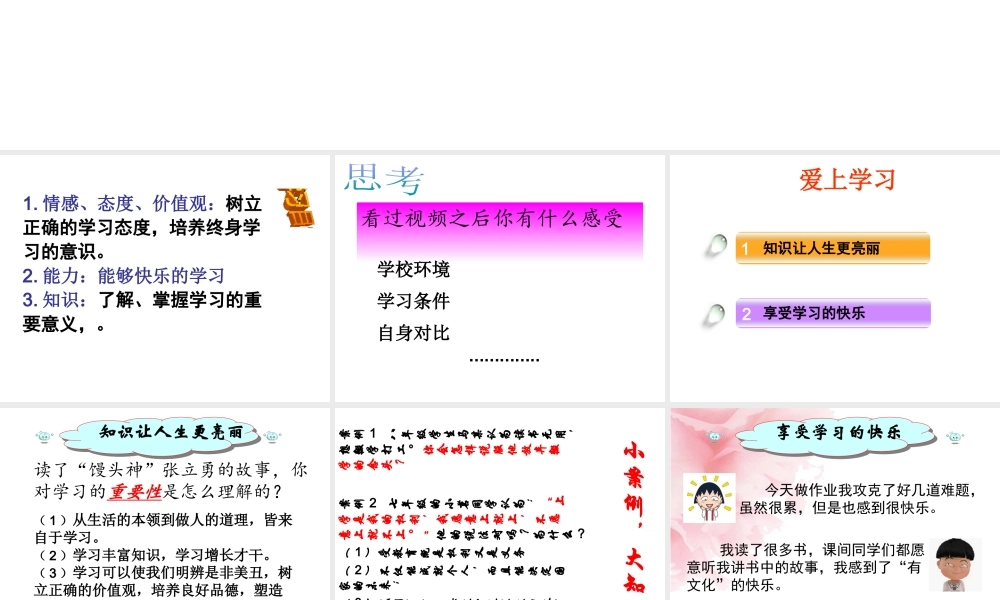 （水滴系列）（2016年秋季版）七年级道德与法治上册 第一单元 走进新的学习生活 第一课 新生活 新面貌 第2框 爱上学习课件 鲁人版六三制