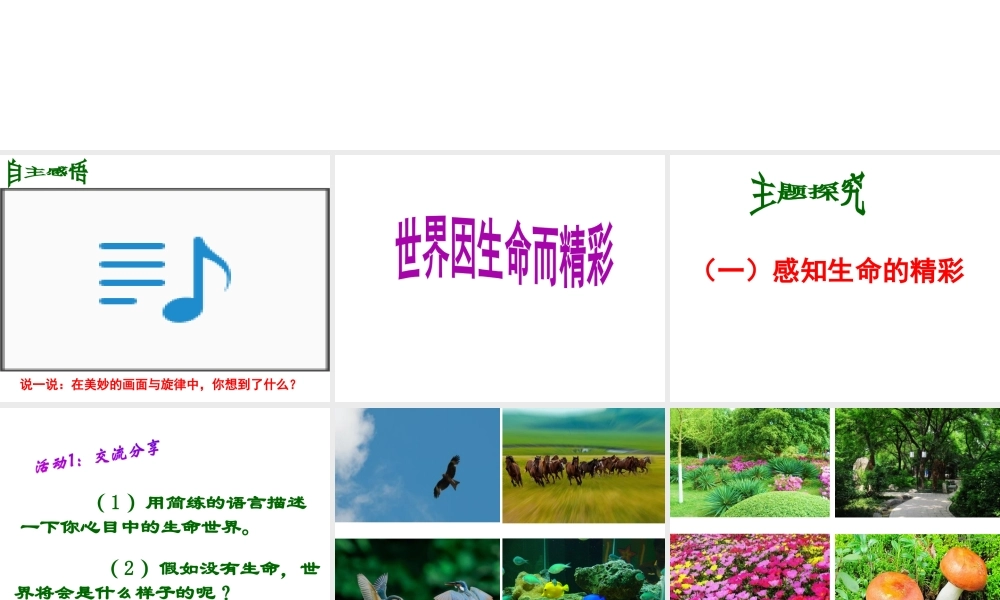 （水滴系列）（2016年秋季版）七年级道德与法治下册 第15课 呵护宝贵的生命 第1框 世界因生命而精彩课件 鲁人版六三制