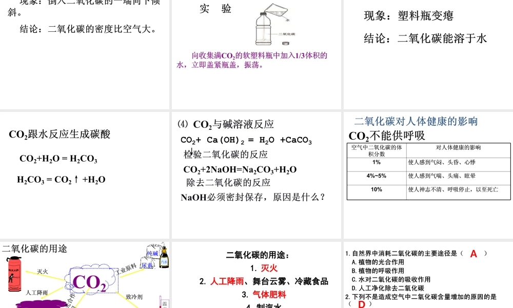 （水滴系列）九年级化学上册 6.3 大自然中的二氧化碳课件2 （新版）鲁教版-（新版）鲁教版初中九年级上册化学课件