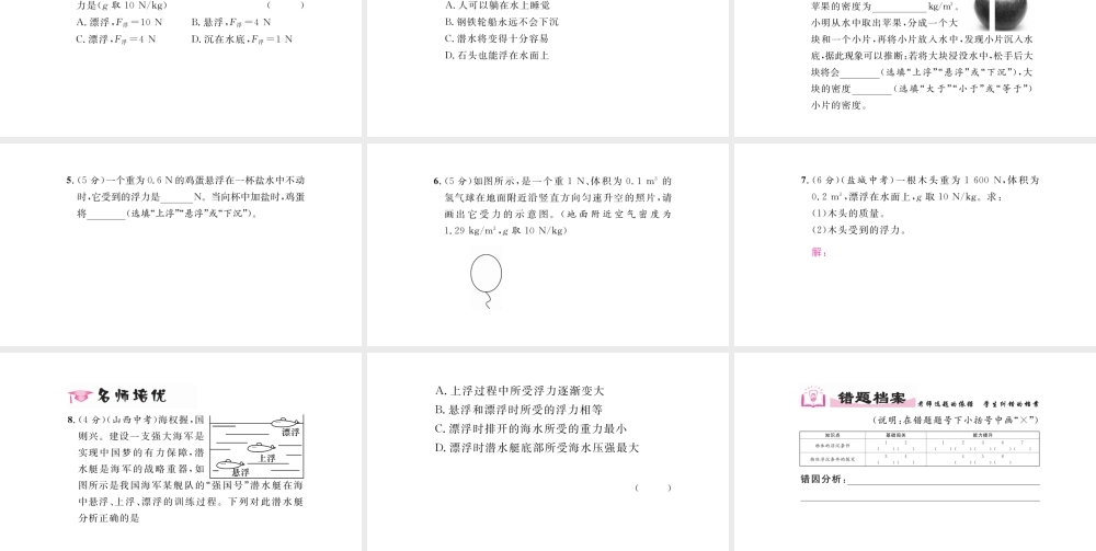 （毕节专版）春八年级物理下册 10.3 物体的浮沉条件及其应用（第1课时 物体的浮沉条件）课件 （新版）新人教版-（新版）新人教版初中八年级下册物理课件