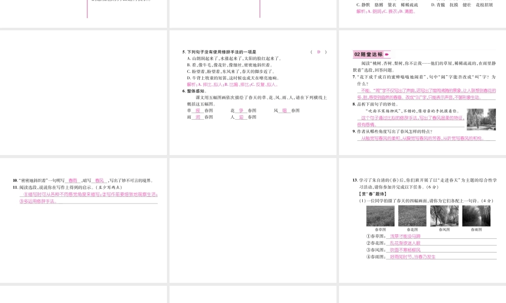 （毕节地区）七年级语文上册 第1单元 1春习题课件 新人教版-新人教版初中七年级上册语文课件
