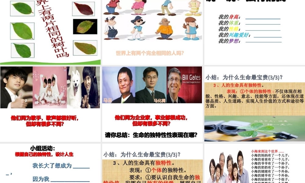 （水滴系列）（2016年秋季版）七年级道德与法治下册 第八单元 珍爱生命 热爱生活 第15课 呵护宝贵的生命 第2框 生命最宝贵课件 鲁人版六三制