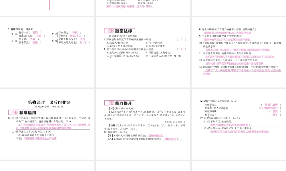 （毕节专版）八年级语文下册 第三单元 9 桃花源记（古文今译）课件 新人教版-新人教版初中八年级下册语文课件