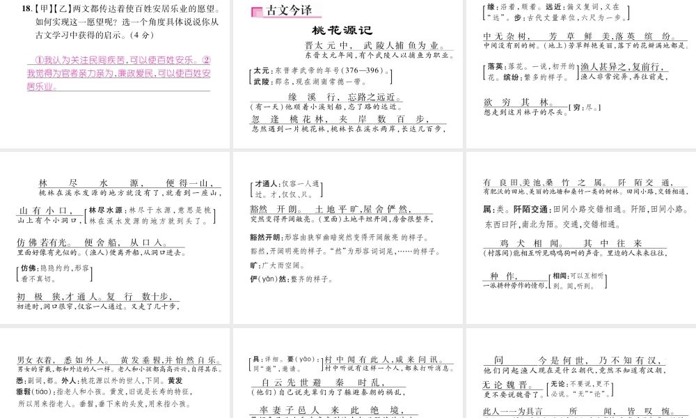 （毕节专版）八年级语文下册 第三单元 9 桃花源记（古文今译）课件 新人教版-新人教版初中八年级下册语文课件