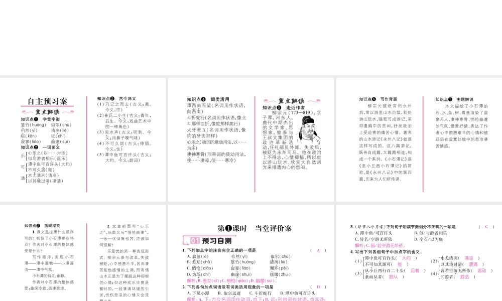 （毕节专版）八年级语文下册 第三单元 10 小石潭记（古文今译）课件 新人教版-新人教版初中八年级下册语文课件