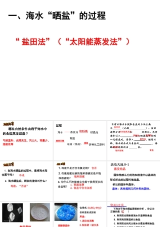 （水滴系列）九年级化学下册 8.2 海水“晒盐 ”课件 （新版）鲁教版-（新版）鲁教版初中九年级下册化学课件