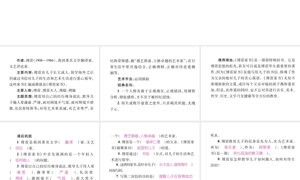 （毕节专版）八年级语文下册 第三单元 名著导读《傅雷家书》选择性阅读课件 新人教版-新人教版初中八年级下册语文课件