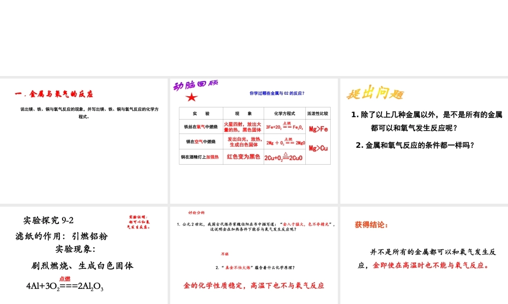 （水滴系列）九年级化学下册 9.2 金属的化学性质讲课课件 （新版）鲁教版-（新版）鲁教版初中九年级下册化学课件